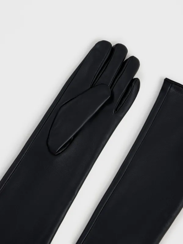 Перчатки женские, длинные, единый размер, искусственная кожа, черные, Brigida, image-1