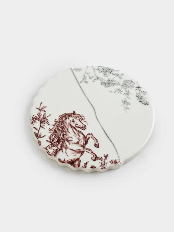 Ыстыққа арналған тұғыр, 20 см, керамика/тығын, дөңгелек, ақ, Жылқы, Kairon horse, image-1