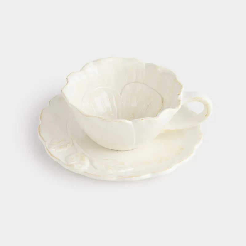 Шай жұбы, 1 адам, 2 зат, 350 мл, керамика, сүт түстес сарғылт-қоңыр, Гүл, Bloome, image-0