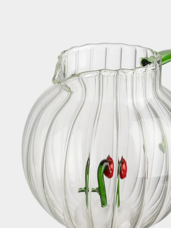 Кувшин, 1,3 л, стекло Б, зеленая ручка, Клубника, Camellia decor, image-2