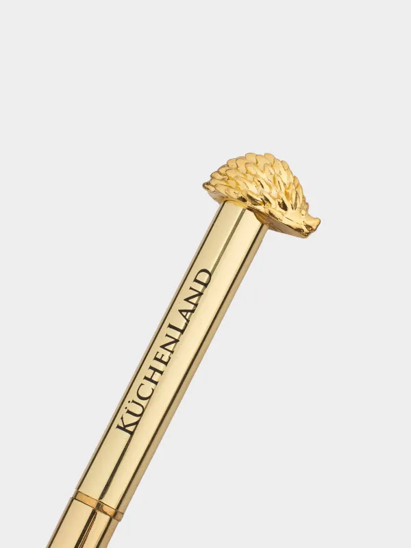 Ручка шариковая, 13 см, с фигуркой, сталь, золотистая, Ежик, Draw figure, image-2