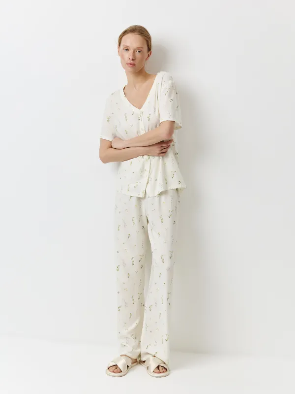 Әйелдер шалбары, үйге арналған, өлшемі S, вискоза, сүт түстес, Wildflowers, Amina, image-0