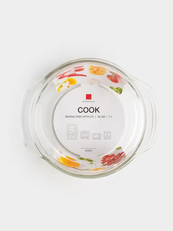 Пісіруге арналған таба, 17 см, 1 л, қақпағы бар, шыны Т, дөңгелек, Cook, image-6