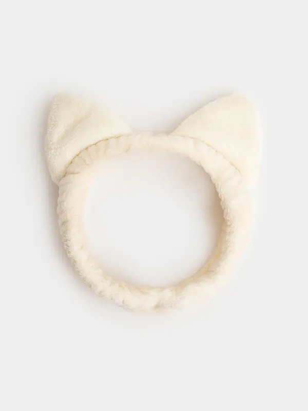 Повязка для волос, 12 см, детская, полиэстер, бежевая, Кот, Cat, image-0