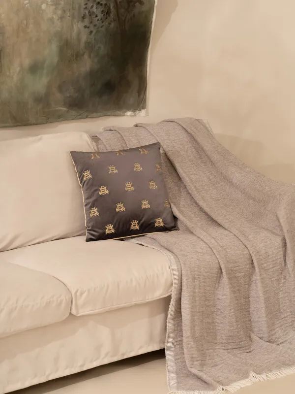 Сәндік жастық, 45х45, барқыт, сұр, Аралар, Honey, image-3