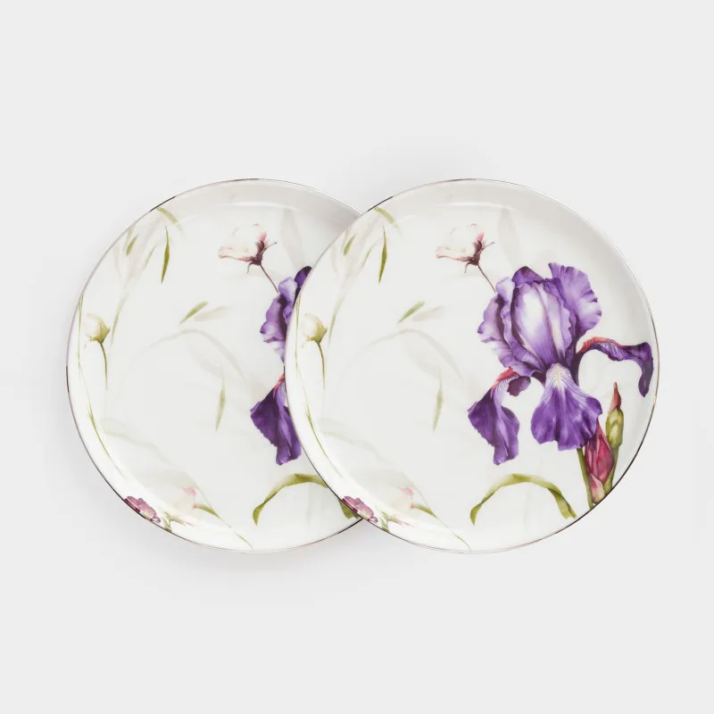 Тарелка десертная, 20 см, 2 шт, фарфор F, с серебристым кантом, Ирис, Antarctica Flowers