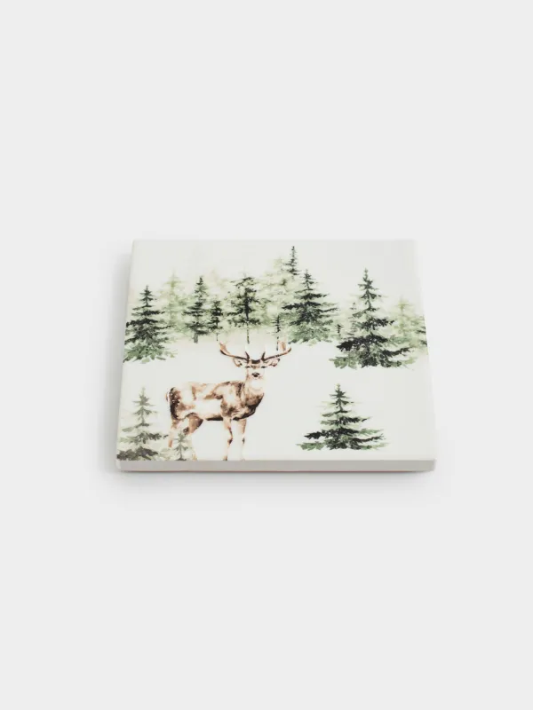 Саптыаяқ тұғыры, 11х11 см, төртбұрыш, керамика/тығын, Ормандағы бұғы, Woodland story, image-1