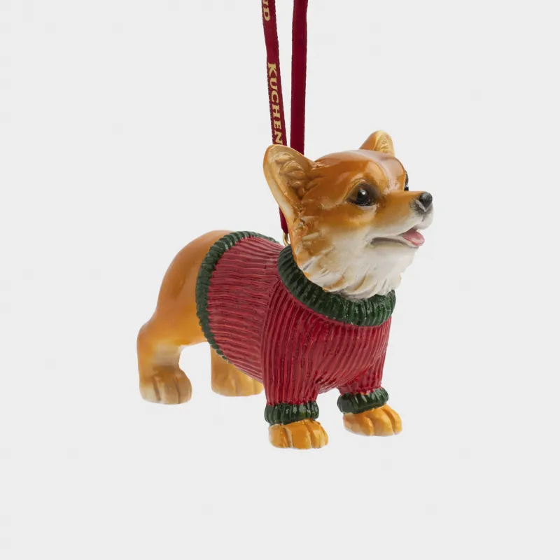 Шырша ойыншығы, 8 см, полирезин, қызыл-қоңыр, Свитер киген корги, Figure christmas