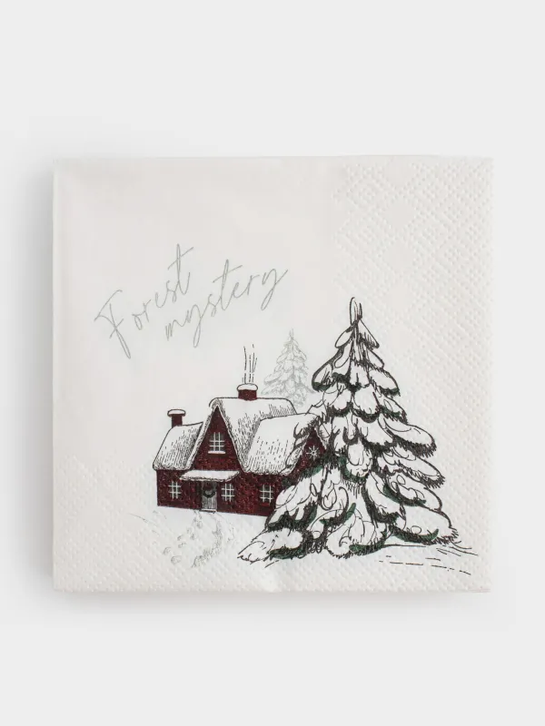 Қағаз майлықтар, 21х21 см, 20 дана, төртбұрышты, ақ, Ормандағы үй, Winter house, image-0