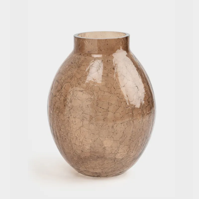 Ваза для цветов, 26 см, стекло, коричневая, Кракелюр, Ice color