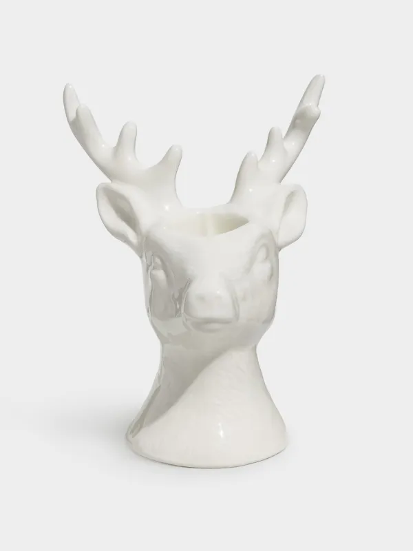 Шам ұстағыш, 12 см, жіңішке шамға арналған, керамика, ақ, Бұғы, Forest deers, image-0