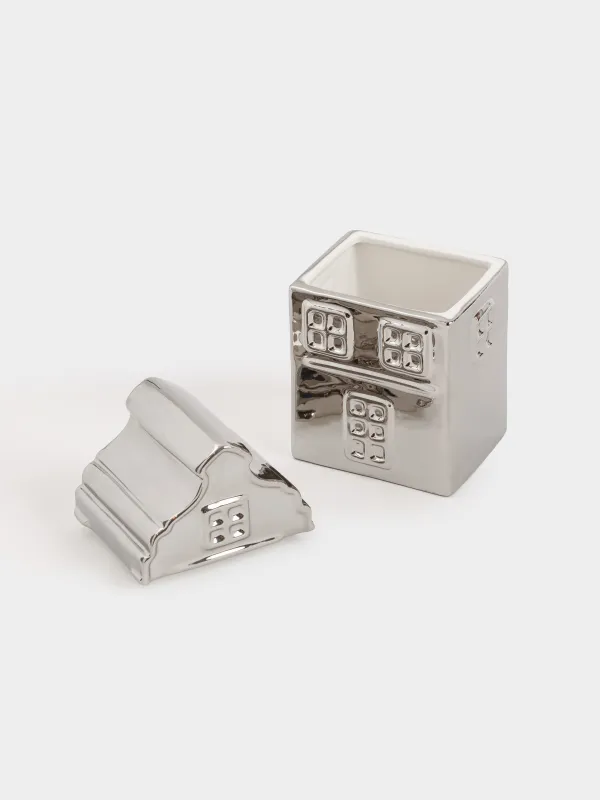 Сақтау ыдысы, 11х20 см, 800 мл, керамика, күміс, Үй, House shape, image-3