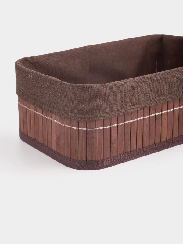 Корзина для хранения, 28x18х10 см, бамбук/хлопок, прямоугольная, коричневая, Stem, image-4