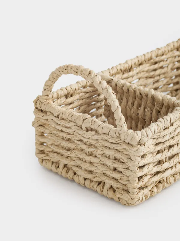 Сақтау себеті, 24х11 см, 2 бөлім, өрілген, тұтқалары бар, целлюлоза, тікбұрышты, Braided, image-5