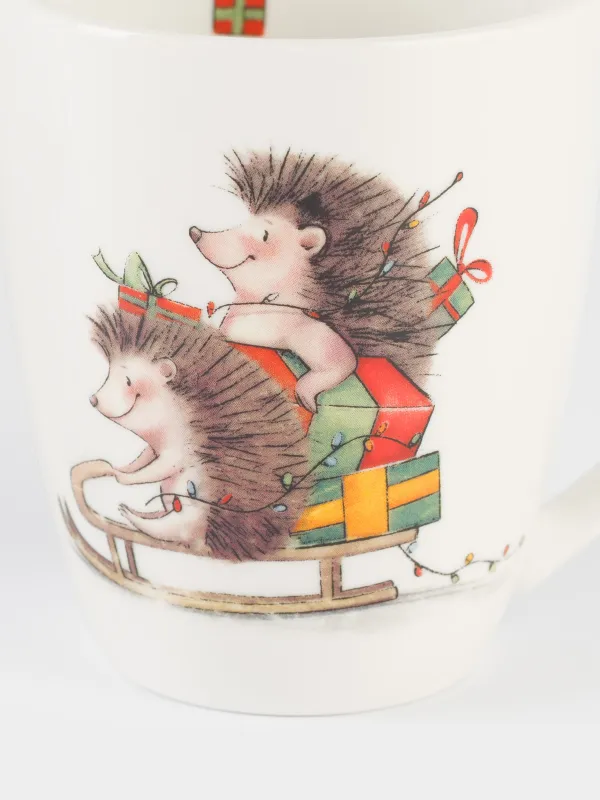 Кружка, 320 мл, фарфор N, белая, Ежи с подарками, Hedgehog christmas, image-4