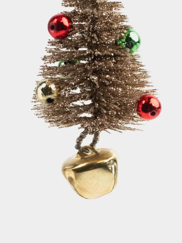 Шырша ойыншығы, 14 см, қоңырауы бар, пластик/металл, алтын, Жұлдызы бар шырша, Spruce bell, image-1