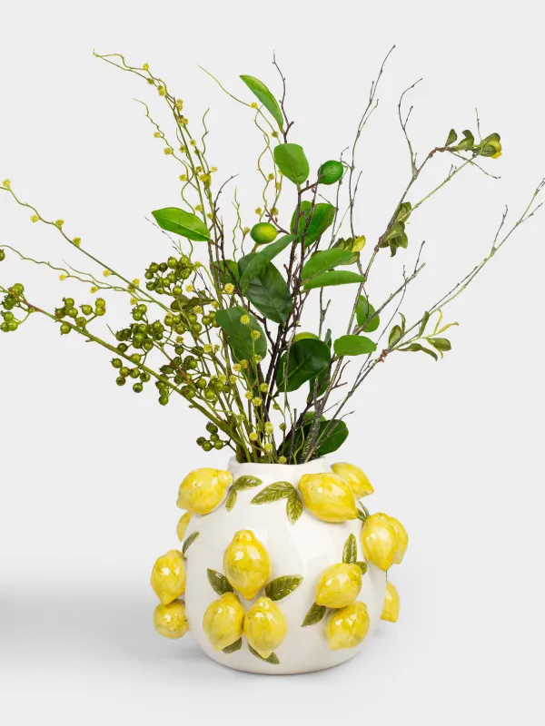 Гүл вазасы, 24 см, сәндік, керамика, сүт, Лимондар, Sicily, image-4