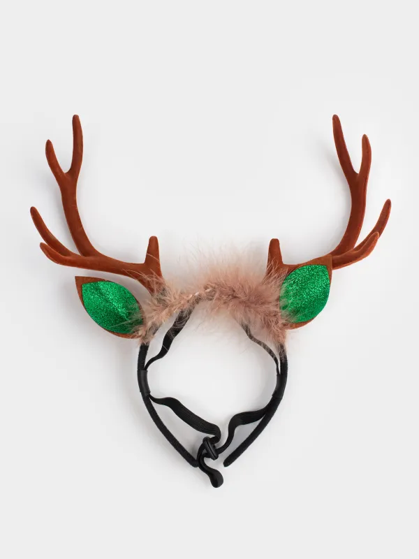 Ободок для животных, 27x28 см, полиэстер/пластик, коричневый, Рожки, Christmas pet, image-0