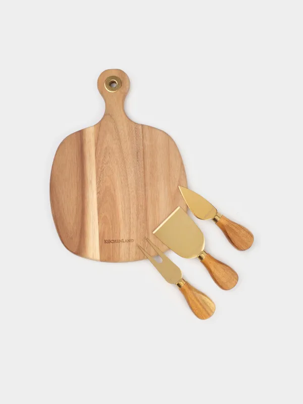 Ірімшік жиынтығы, 4 зат, тақтай-тұтқасы бар ыдыс, болат/ағаш, алтын, Cheese gold, image-1
