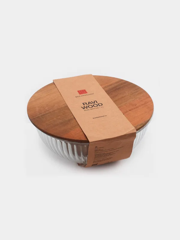 Тостаған, 2 л, қақпағы бар, шыны Р/ағаш, Ravi wood, image-6