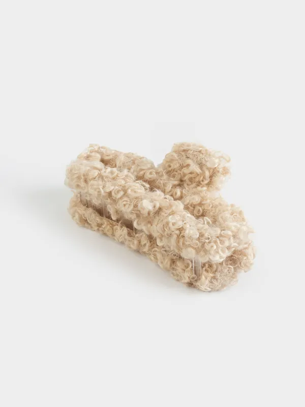 Заколка для волос, 13 см, искусственный мех, бежевая, Крабик, Plush, image-1