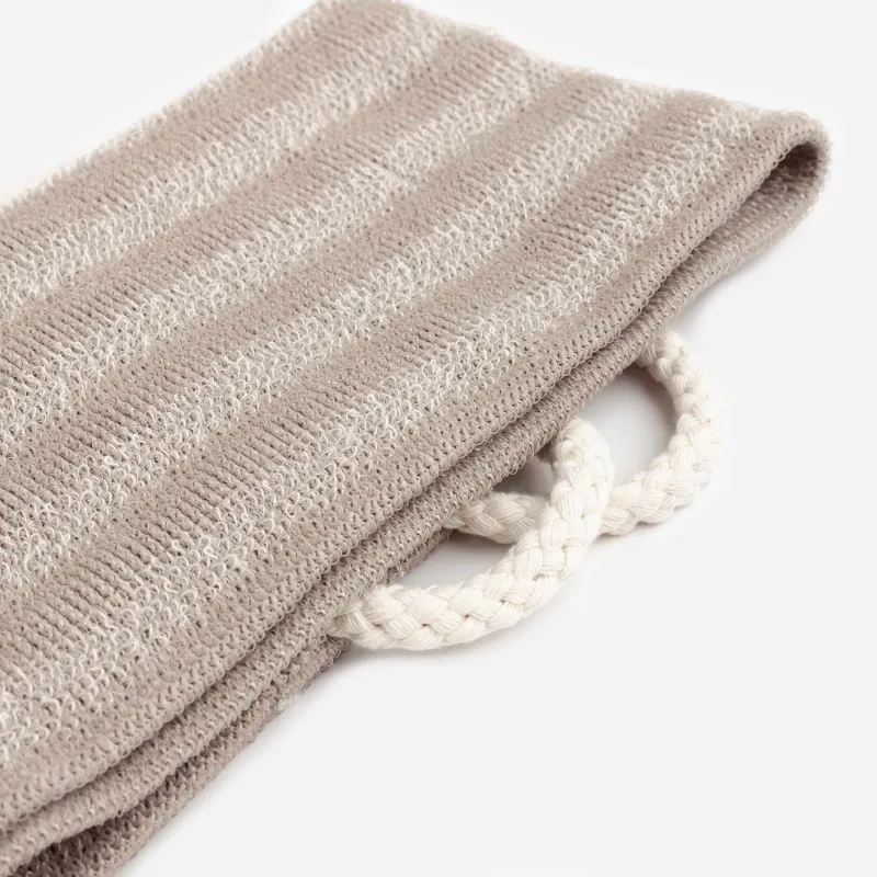 Мочалка-лента для мытья тела, 70х10 см, отшелушивающая, с ручками, полиэтилен, бежевая, Showy, image-3