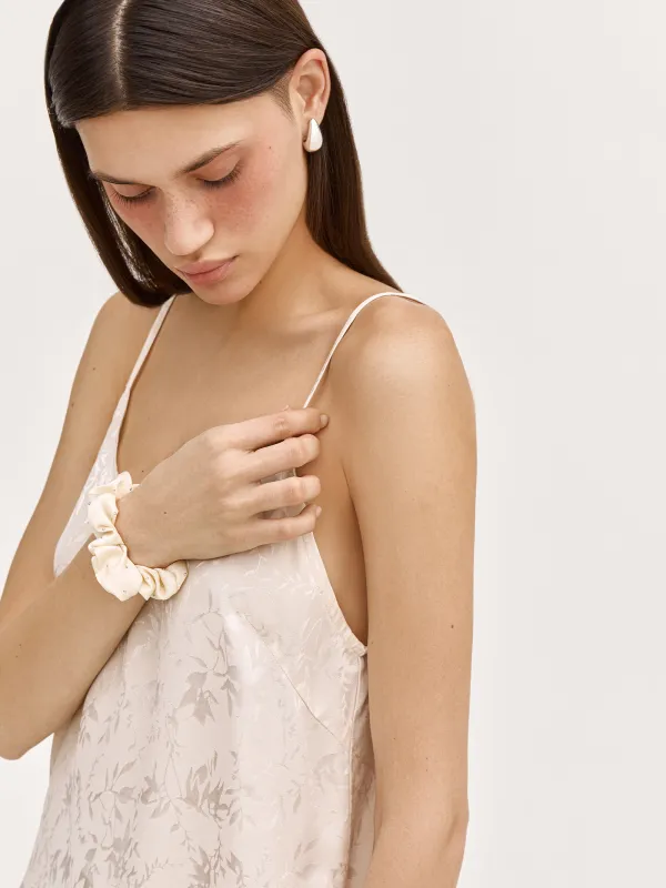 Резинка для волос, 8 см, со стразами, полиэстер, молочная, Silk, image-2