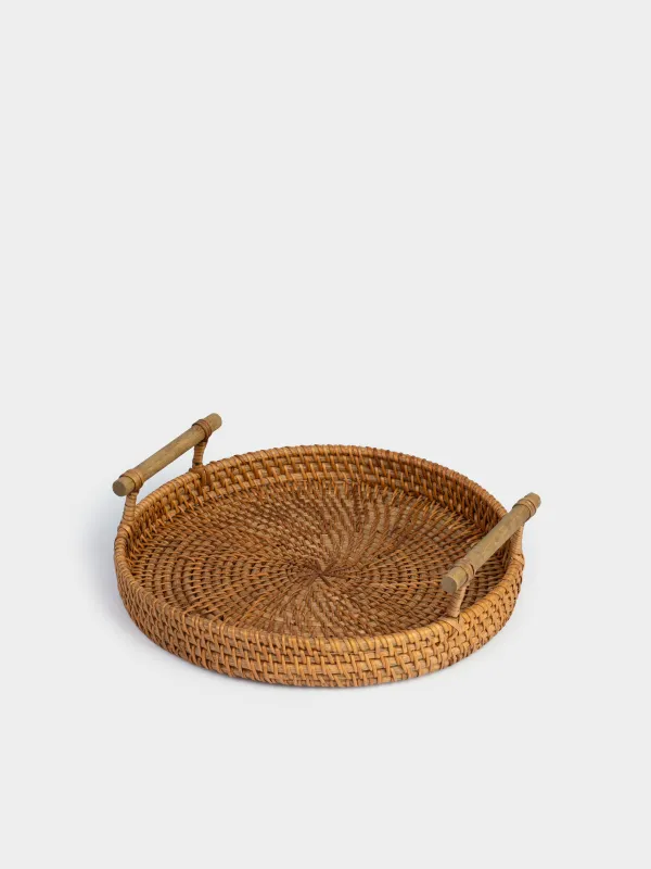 Науа, 24 см, өрілген, тұтқалары бар, ротанг/ағаш, дөңгелек, Eco home, image-3
