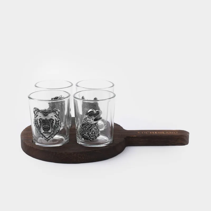 Арақ дестесі, 80 мл, 4 дана, тұғырда, шыны/металл/ағаш, Бүркіт пен аңдар, Lux elements decor