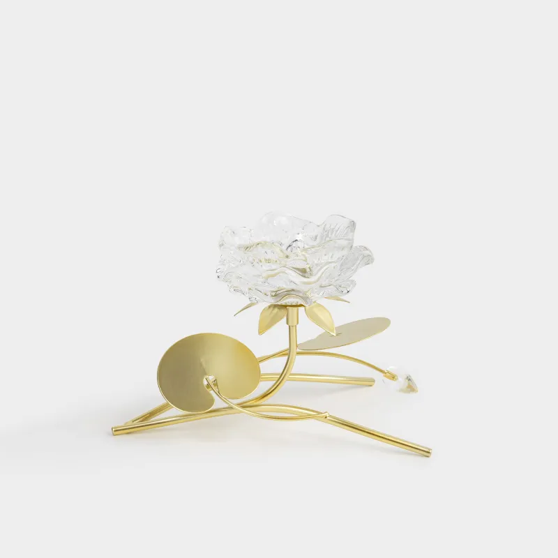 Подсвечник, 13 см, для чайной свечи, стекло/металл, золотистый, Лотос, Fantastic flowers