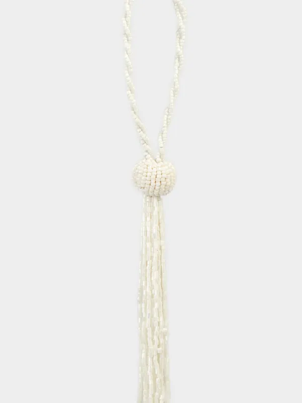 Игрушка елочная, 16 см, с кисточкой, бисер, белая, Шар, Ball tassel, image-2