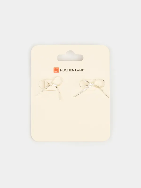 Пусет сырғалары, 6 см, 2 дана, металл, күміс түстес, Бантик, Jewelry, image-3