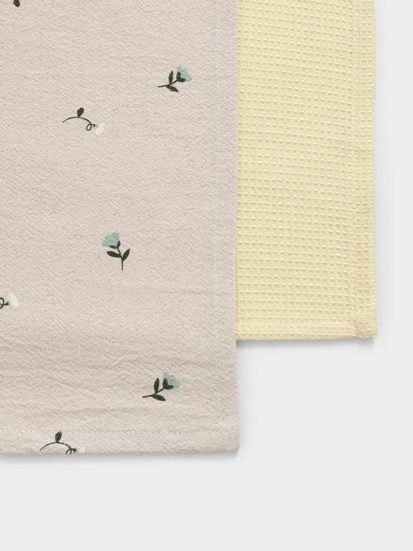 Асүйлік сүлгі, 40х60 см, 2 дана, мақта, сарғылт-қоңыр/жасыл, Гүлдер, Meadow, image-1