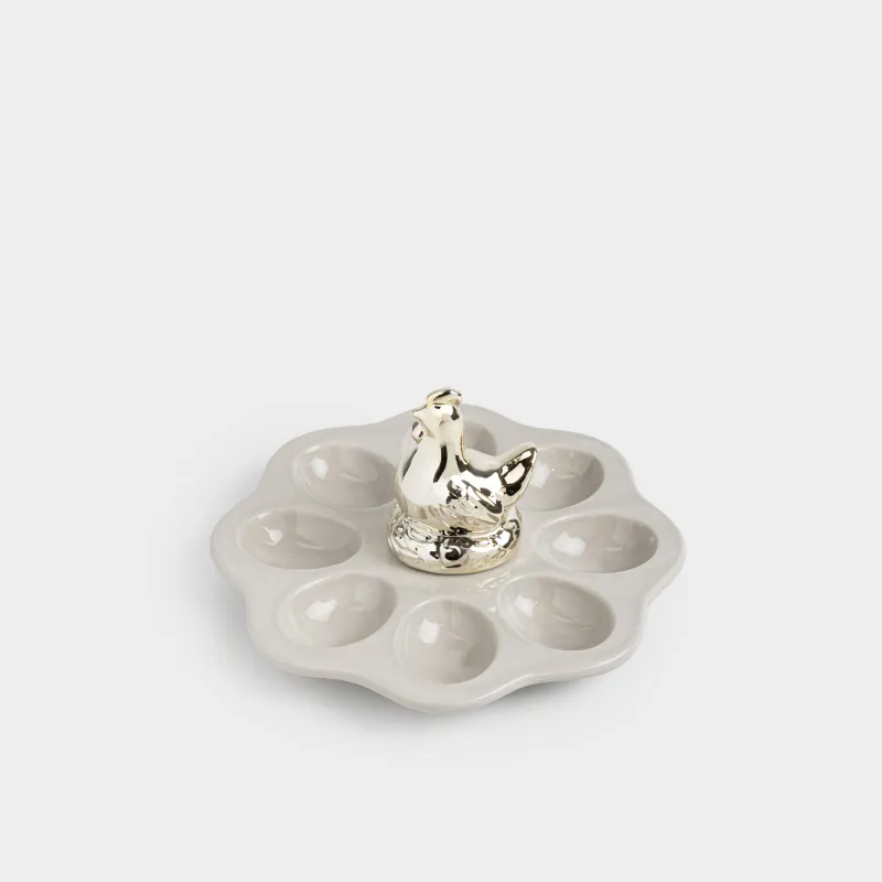 Блюдо пасхальное, 20х12 см, 8 отд, керамика D, бежево-золотистое, Курица, Easter pullet