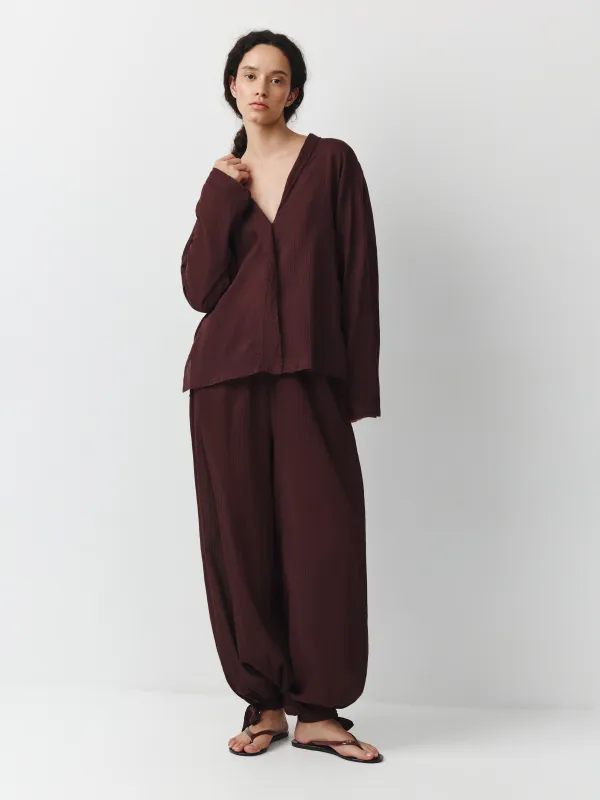 Әйелдер блузасы, өлшемі L, ұзын жеңді, түймелері бар, муслин К, қоңыр, Fermina, image-1