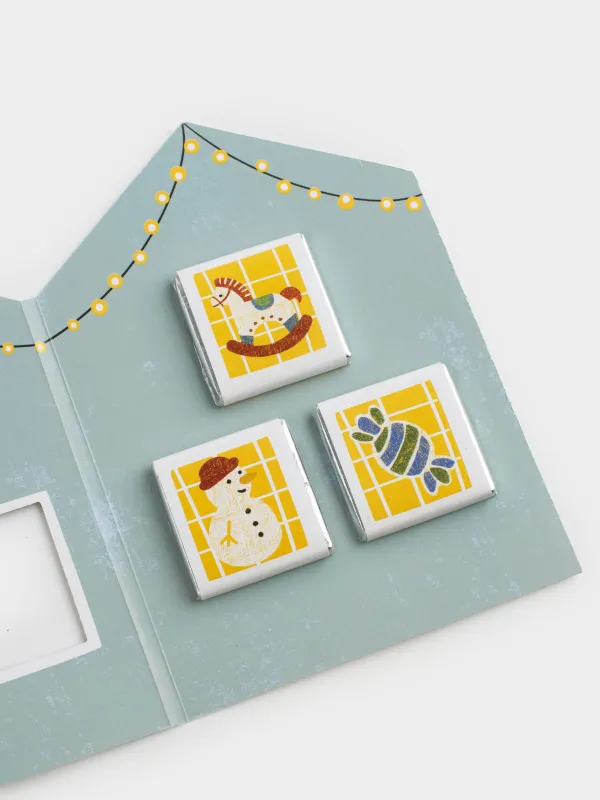 Открытка подарочная, 20х15 см, 15 гр, с шоколадом, бумага, Домик с пожеланиями, Christmas, image-3