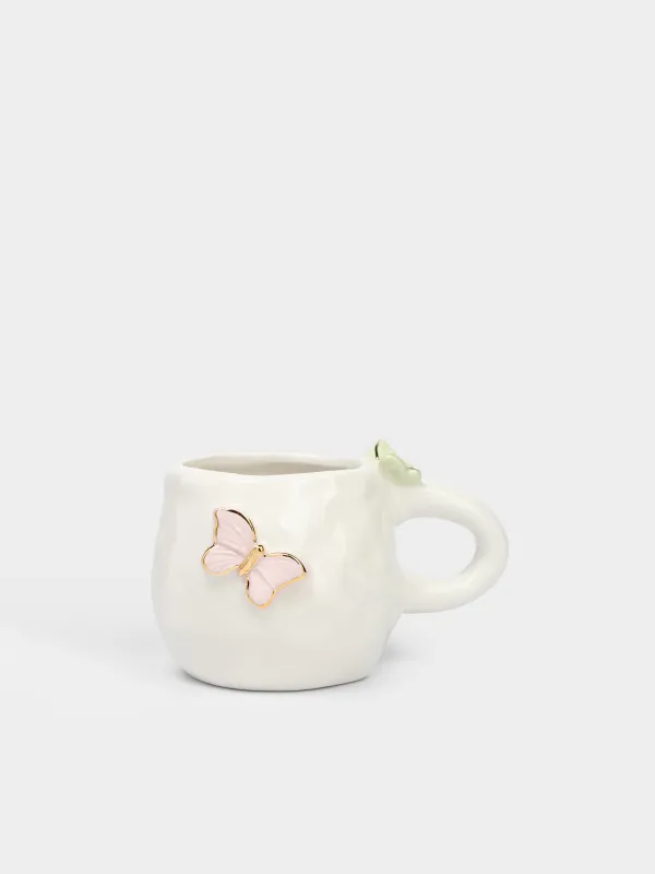 Саптыаяқ, 370 мл, керамика, сүт түстес, көбелектер, Butterfly, image-0