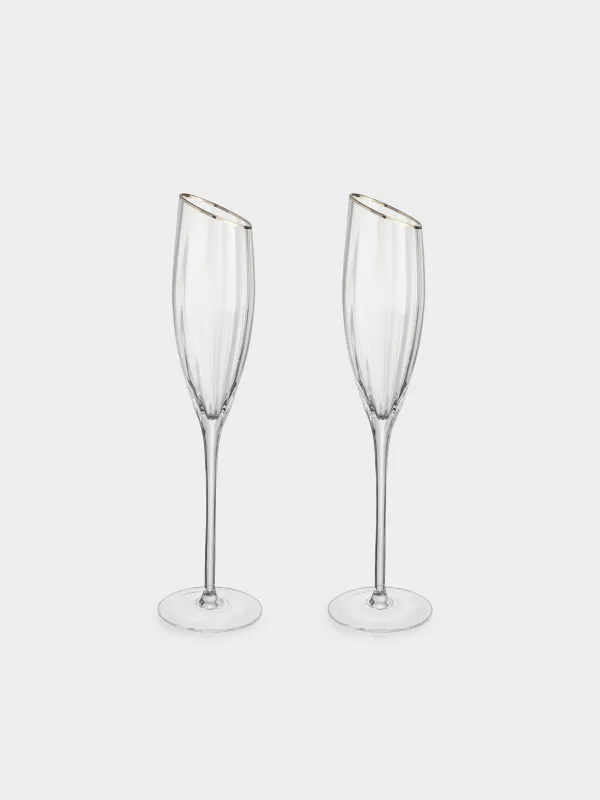 Бокал для шампанского, 180 мл, 2 шт, стекло, с золотистым кантом, Charm R gold, image-0