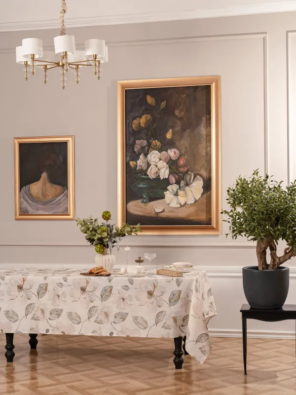 Дастархан, 170х250 см, полиэстер/зығыр, сүт түстес сары, Гүлдер, Flowery flax, image-9