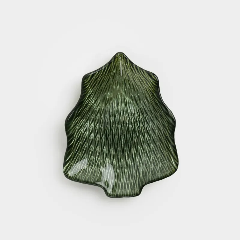 Блюдо, 15х12х2 см, стекло Р, зеленое, Елка, Ribby color