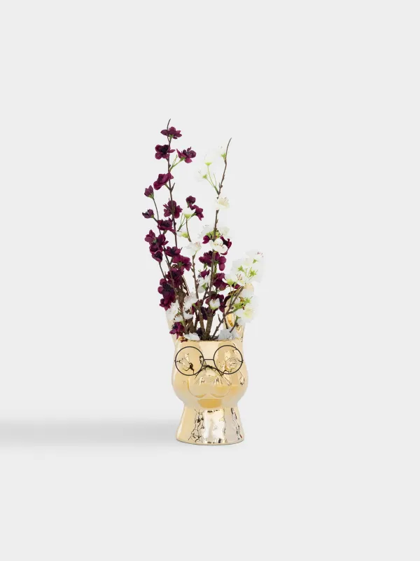 Гүл вазасы, 30 см, сәндік, фарфор P/металл, алтын түстес, Көзілдірік киген қоян, Rabbit gold, image-4