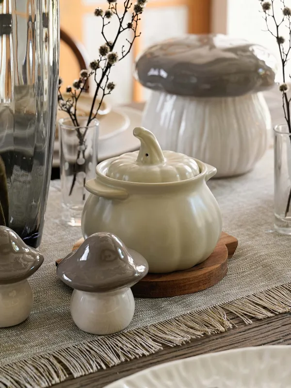 Кокотница, 12 см, 530 мл, қақпағы бар, тұғырда, керамика/ағаш, кілегей, Асқабақ, Gourd, image-7