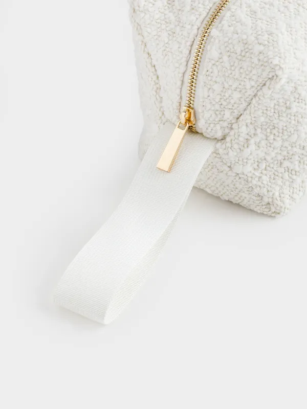 Косметичка, 25x12 см, с ручкой, букле, молочная, Boucle beauty, image-1