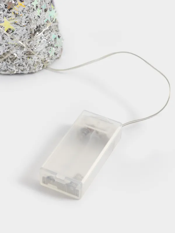 Шырша-конус, 20 см, жарықтандырылған, металл, шампан, Жұлдыздар, Frosty sparks, image-3