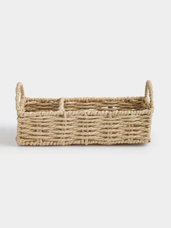 Корзина для хранения, 24х11 см, 2 отд, плетеная, с ручками, целлюлоза, прямоугольная, Braided, image-0