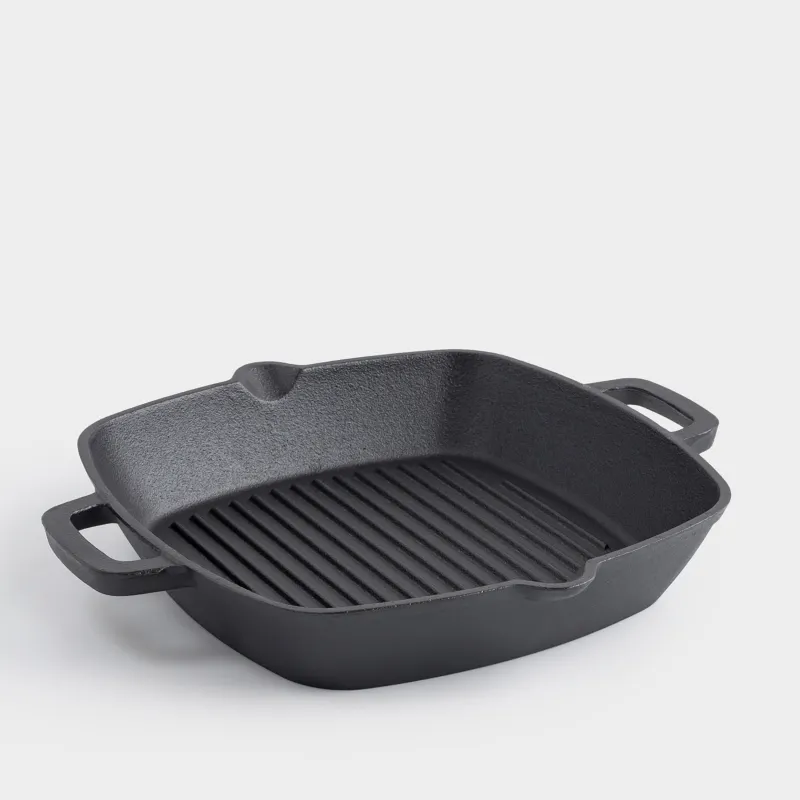 Сковорода-гриль, 26 см, с ручками, чугун, квадратная, черная, Authentic