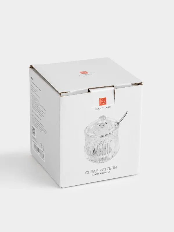Қант ыдысы, 11 см, 350 мл, қасығы бар, шыны Р/металл, Гүлдер, Clear pattern, image-4