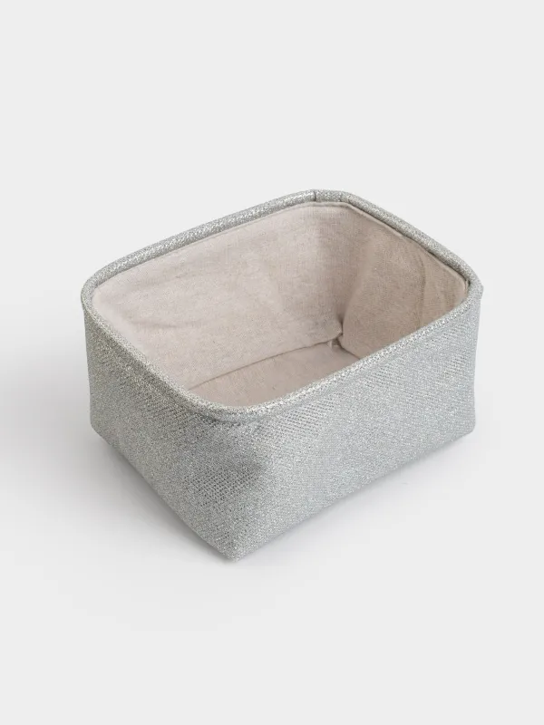 Сақтау себеті, 22x17x11 см, тұтқалары бар, полиэстер, тікбұрыш, күміс, Ideally, image-1