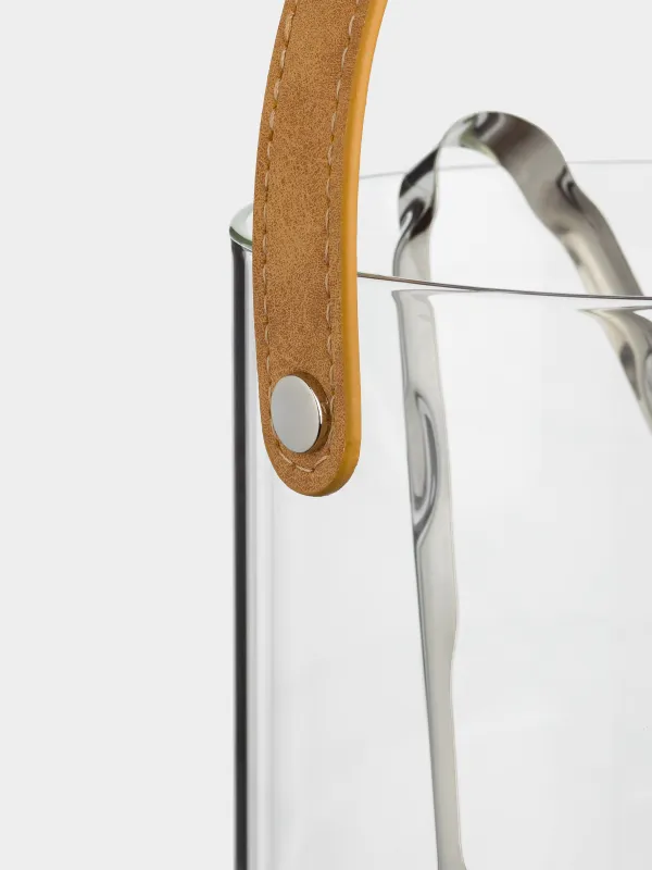 Мұзға арналған шелек, 14 см, тұтқасы мен қысқышы бар, шыны/жасанды былғары, Clear devo, image-5