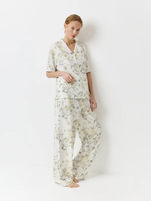 Әйелдер шалбары, үйге арналған, өлшемі S, вискоза, сұр, Жапырақтар, Leksli, image-0